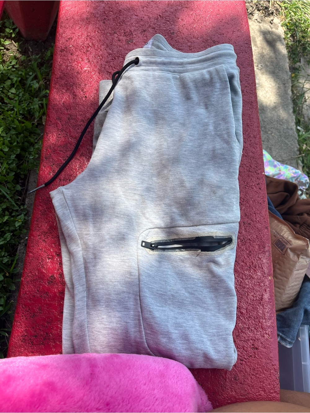 Express Light Gray Kids Joggers with Black Drawstring & Zipper